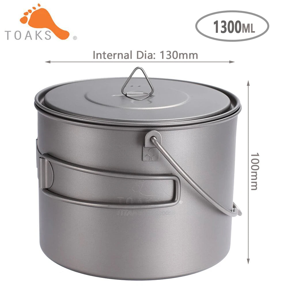 TOAKS TITANIUM POT with BAIL HANDLE Outdoor Camping Pot Lightweight Equipment 750Ml, 1100Ml, 1300Ml, 1600Ml, 2000Ml