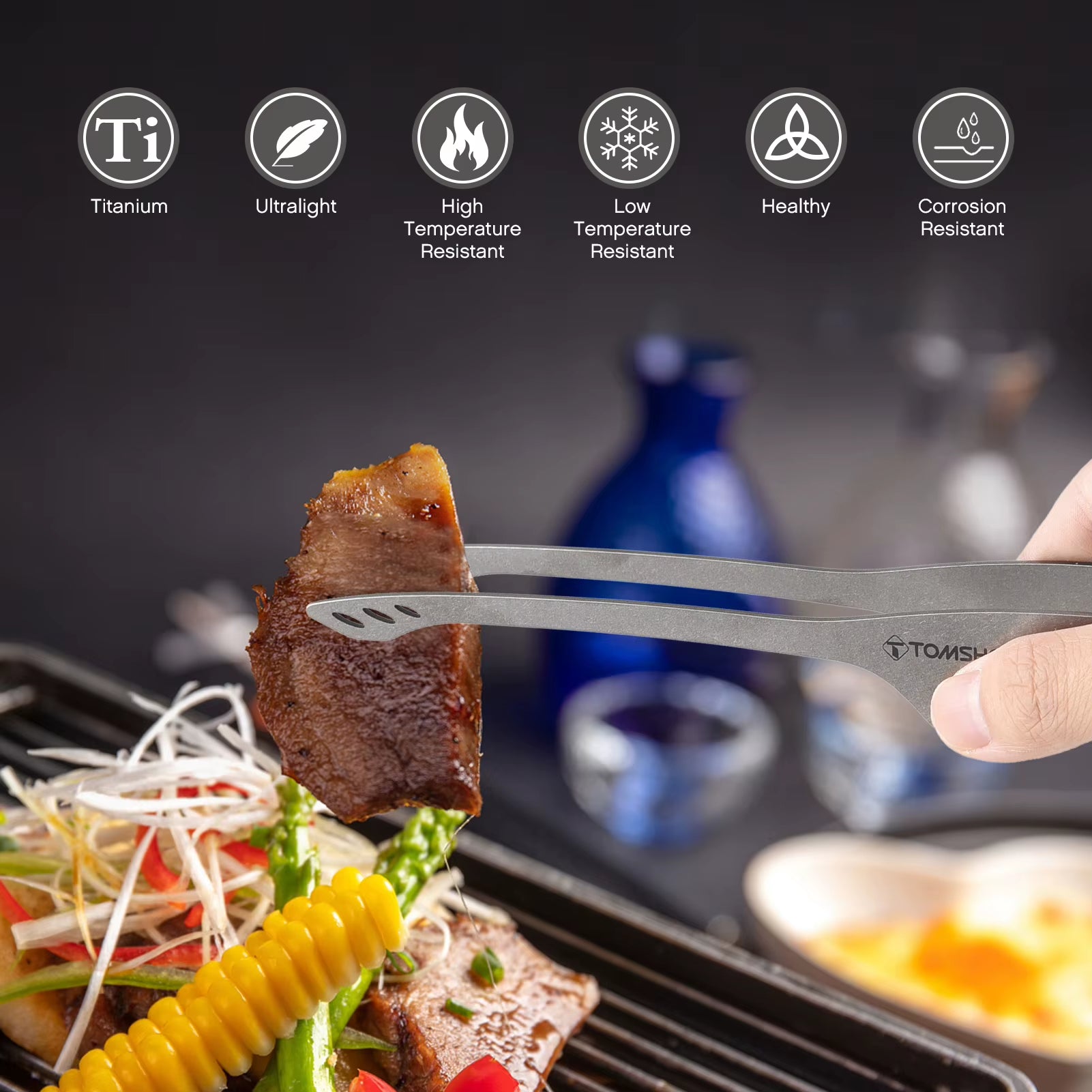9.2 Inch Lightweight Titanium Tongs BBQ Grill Tongs Clip Outdoor Camping Backpacking Hiking Cookware Camping Supplies