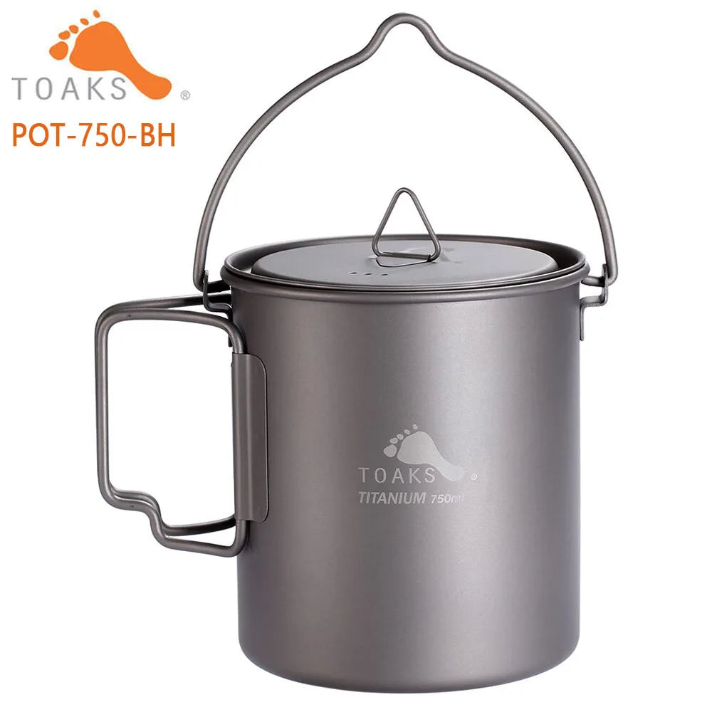 TOAKS TITANIUM POT with BAIL HANDLE Outdoor Camping Pot Lightweight Equipment 750Ml, 1100Ml, 1300Ml, 1600Ml, 2000Ml