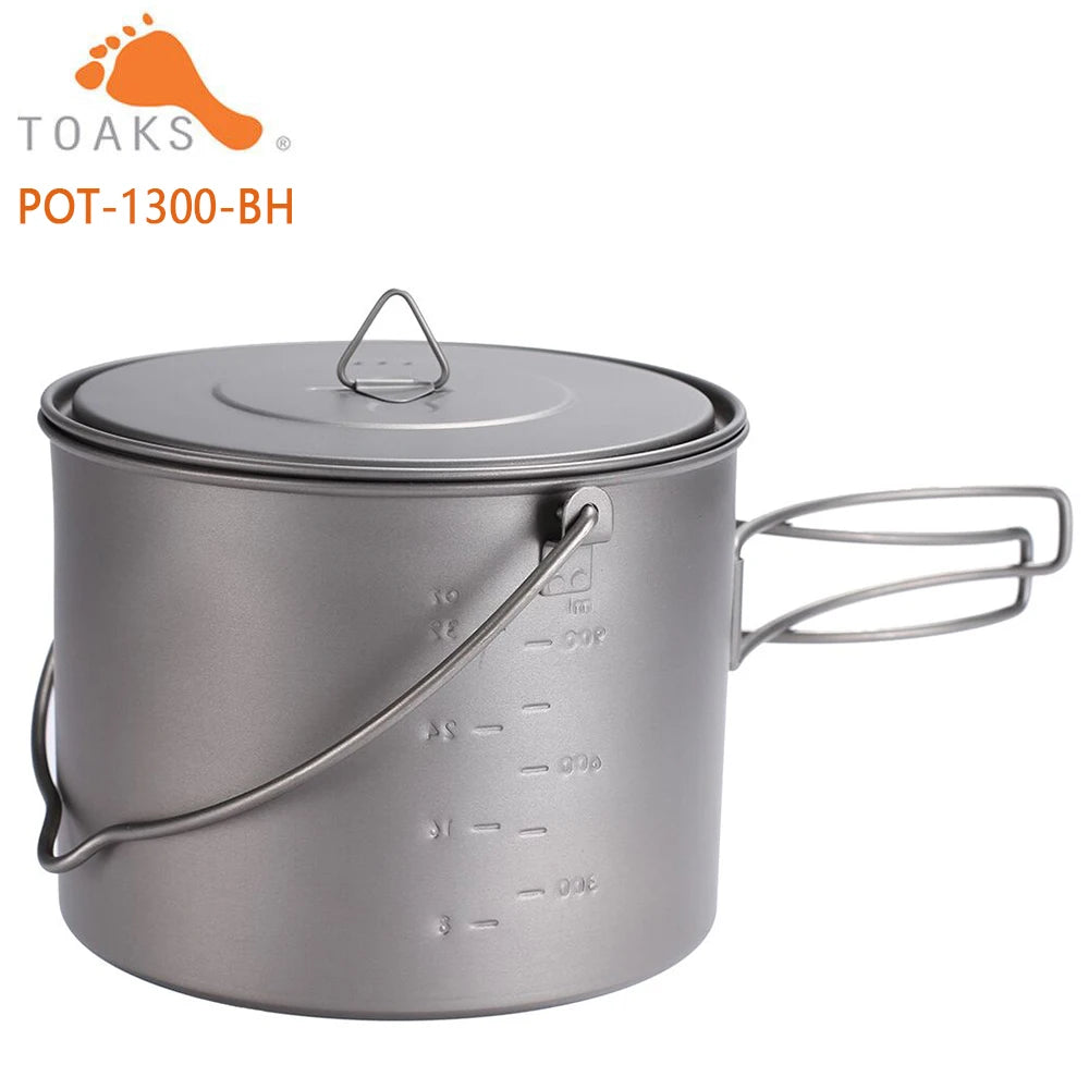 TOAKS TITANIUM POT with BAIL HANDLE Outdoor Camping Pot Lightweight Equipment 750Ml, 1100Ml, 1300Ml, 1600Ml, 2000Ml