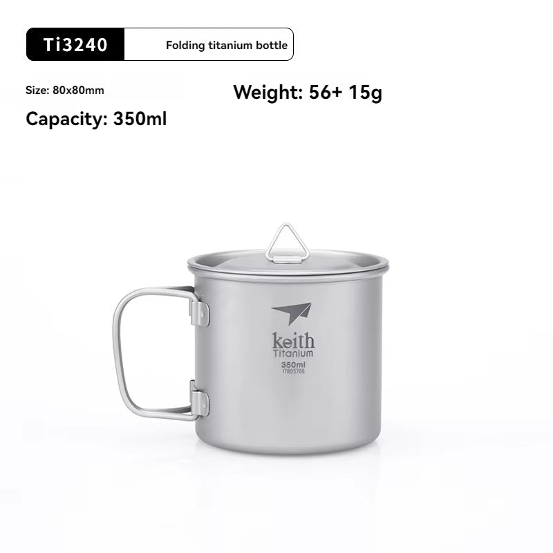 Titanium Single-Wall Mug with Folding Handle and Lid Outdoor Camping Travel Hiking Cups 220Ml-500Ml