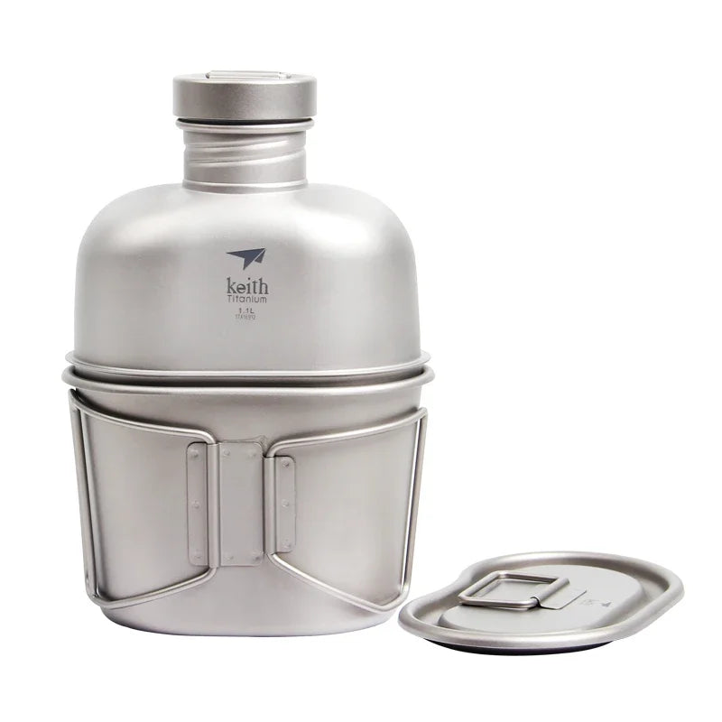 Pure Titanium Outdoor Camping Hiking Canteen Mess Kit Water Bottle Set New Ultralight Carrying Pouch Ti3060 ﻿