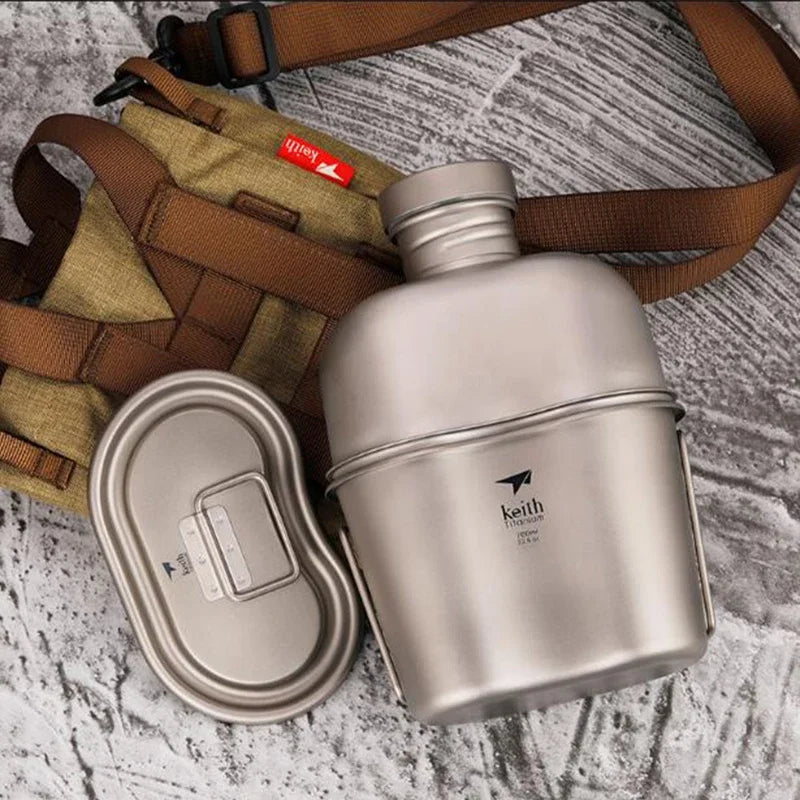 Pure Titanium Outdoor Camping Hiking Canteen Mess Kit Water Bottle Set New Ultralight Carrying Pouch Ti3060 ﻿