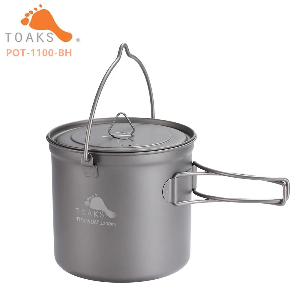 TOAKS TITANIUM POT with BAIL HANDLE Outdoor Camping Pot Lightweight Equipment 750Ml, 1100Ml, 1300Ml, 1600Ml, 2000Ml