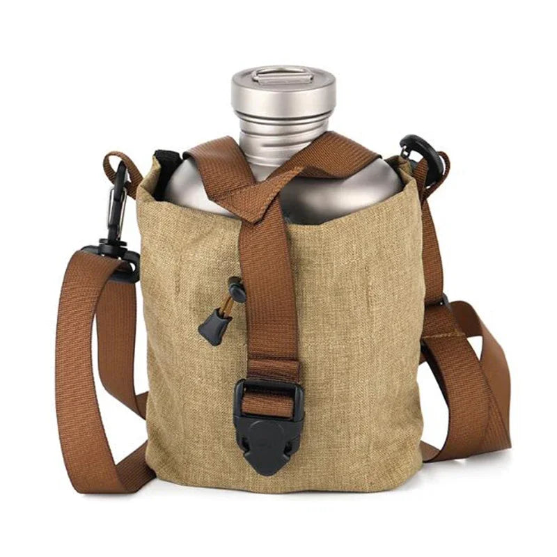 Pure Titanium Outdoor Camping Hiking Canteen Mess Kit Water Bottle Set New Ultralight Carrying Pouch Ti3060 ﻿