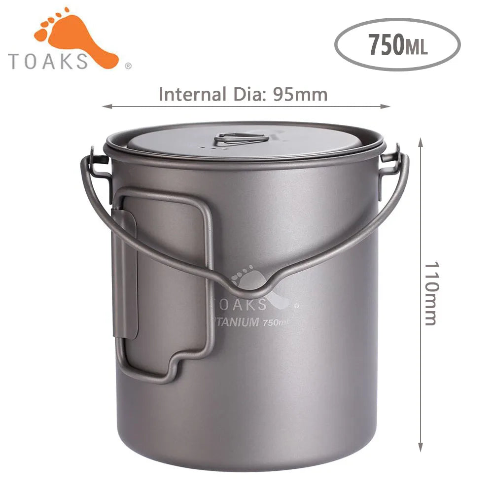 TOAKS TITANIUM POT with BAIL HANDLE Outdoor Camping Pot Lightweight Equipment 750Ml, 1100Ml, 1300Ml, 1600Ml, 2000Ml
