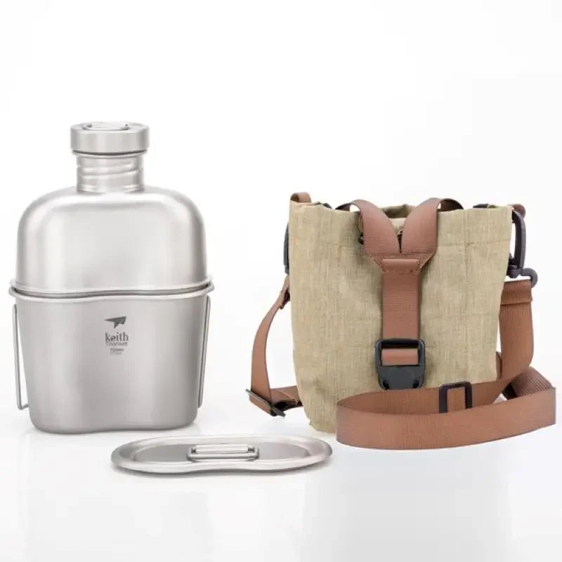 Pure Titanium Outdoor Camping Hiking Canteen Mess Kit Water Bottle Set New Ultralight Carrying Pouch Ti3060 ﻿