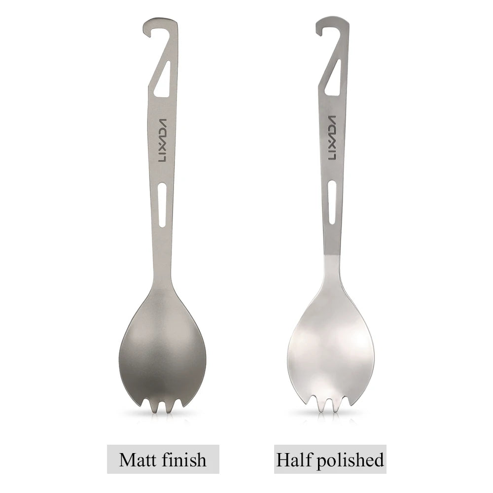 2 in 1 Outdoor Titanium Spoon Camping Tableware Bottle Opener Picnic Dinner Titanium Spork Fork for Travel Backpacking