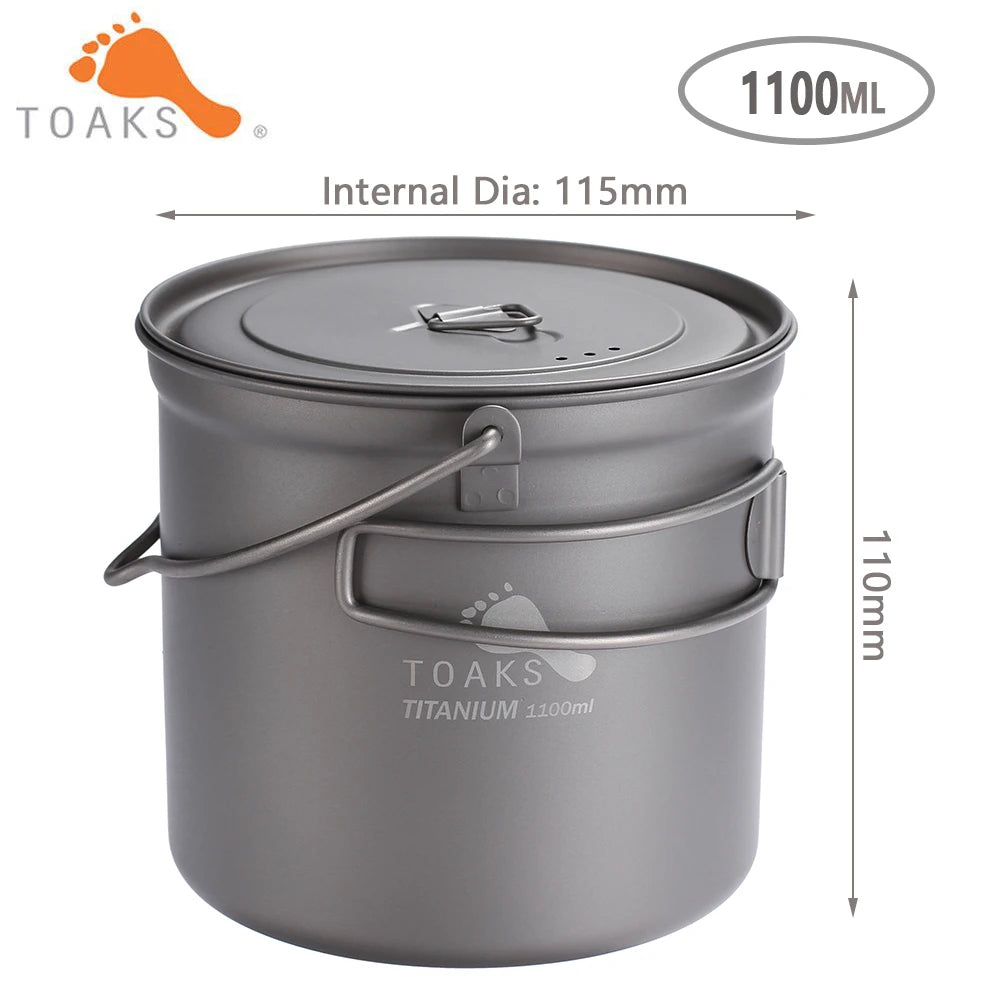 TOAKS TITANIUM POT with BAIL HANDLE Outdoor Camping Pot Lightweight Equipment 750Ml, 1100Ml, 1300Ml, 1600Ml, 2000Ml