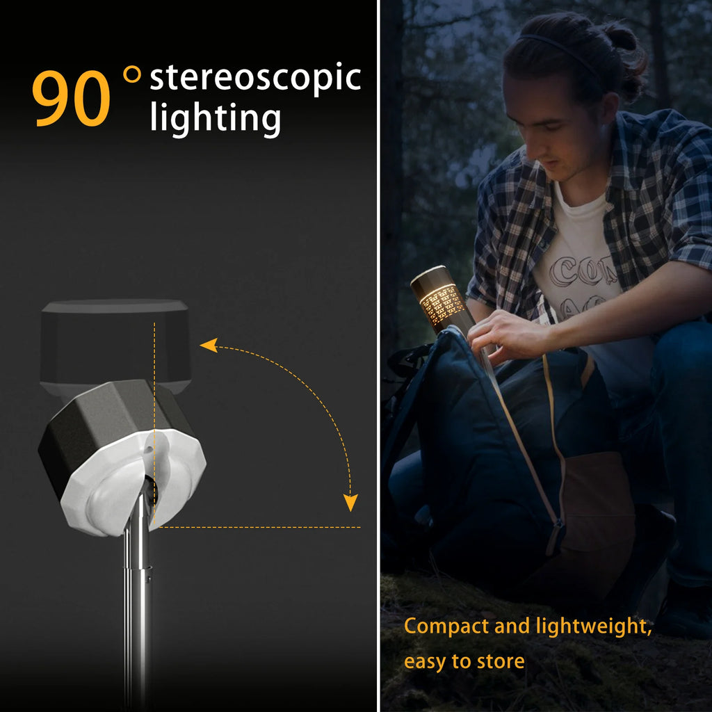 2025 New IP65 13000Mah Magnetic Portable Hiking Camping Fishing Flashlight Telescoping Camping Lantern Telescopic Camping Light