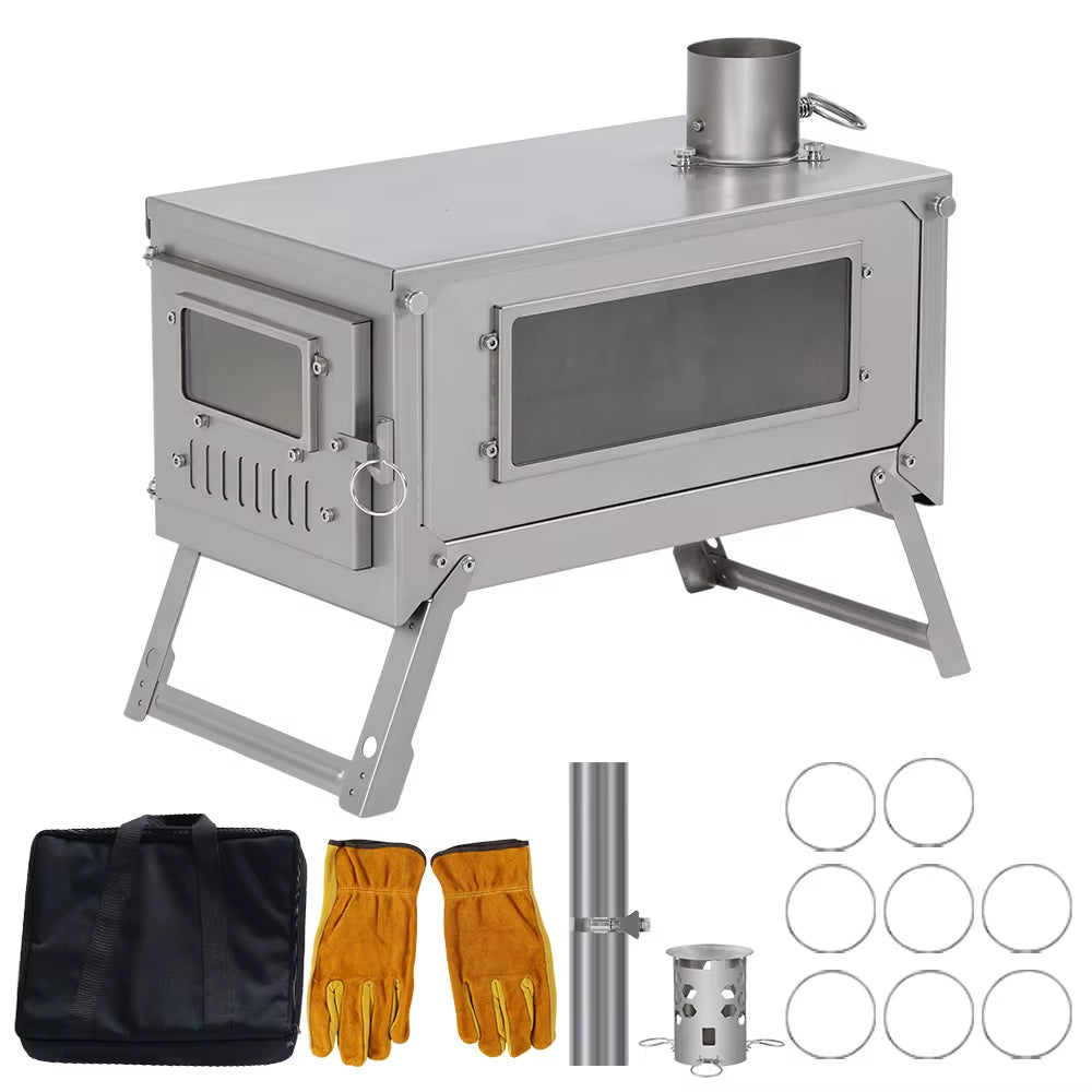 Titanium Folding Stove with 2M/3M Chimney Lightweight 0.8Mm Titanium Wood Stove for Outdoor Camping Hiking Bushcraft