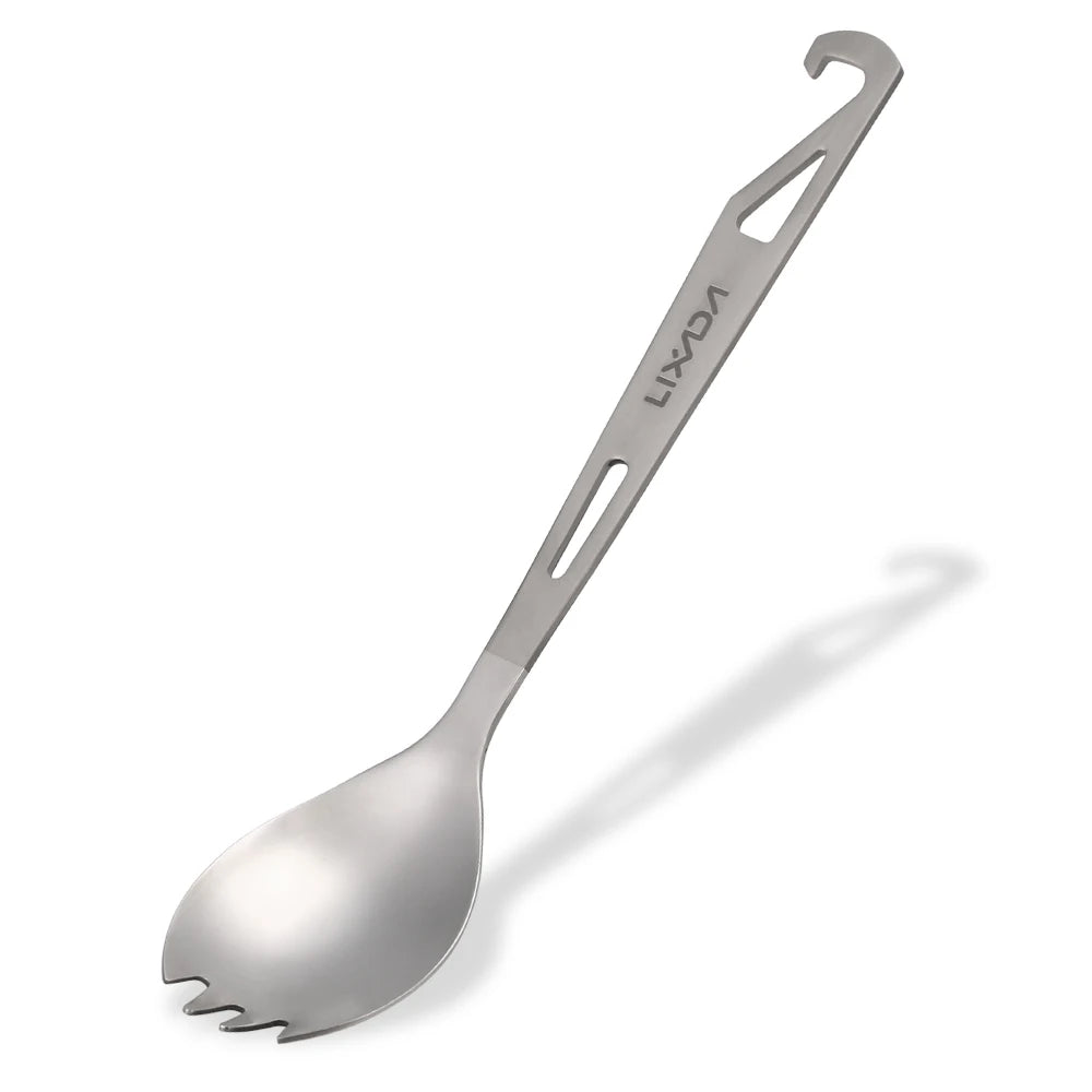 2 in 1 Outdoor Titanium Spoon Camping Tableware Bottle Opener Picnic Dinner Titanium Spork Fork for Travel Backpacking