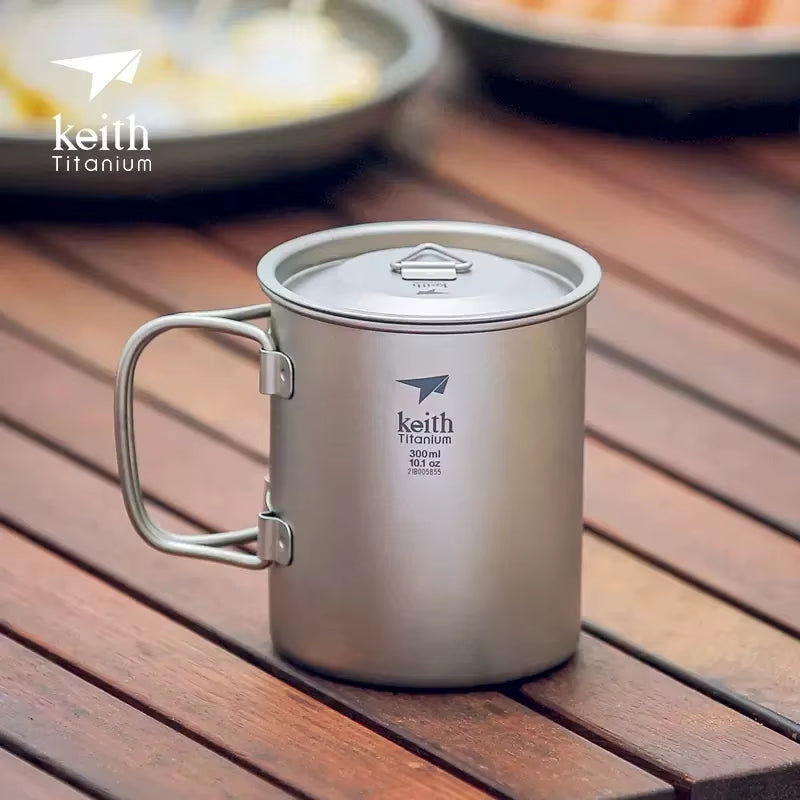 Titanium Single-Wall Mug with Folding Handle and Lid Outdoor Camping Travel Hiking Cups 220Ml-500Ml