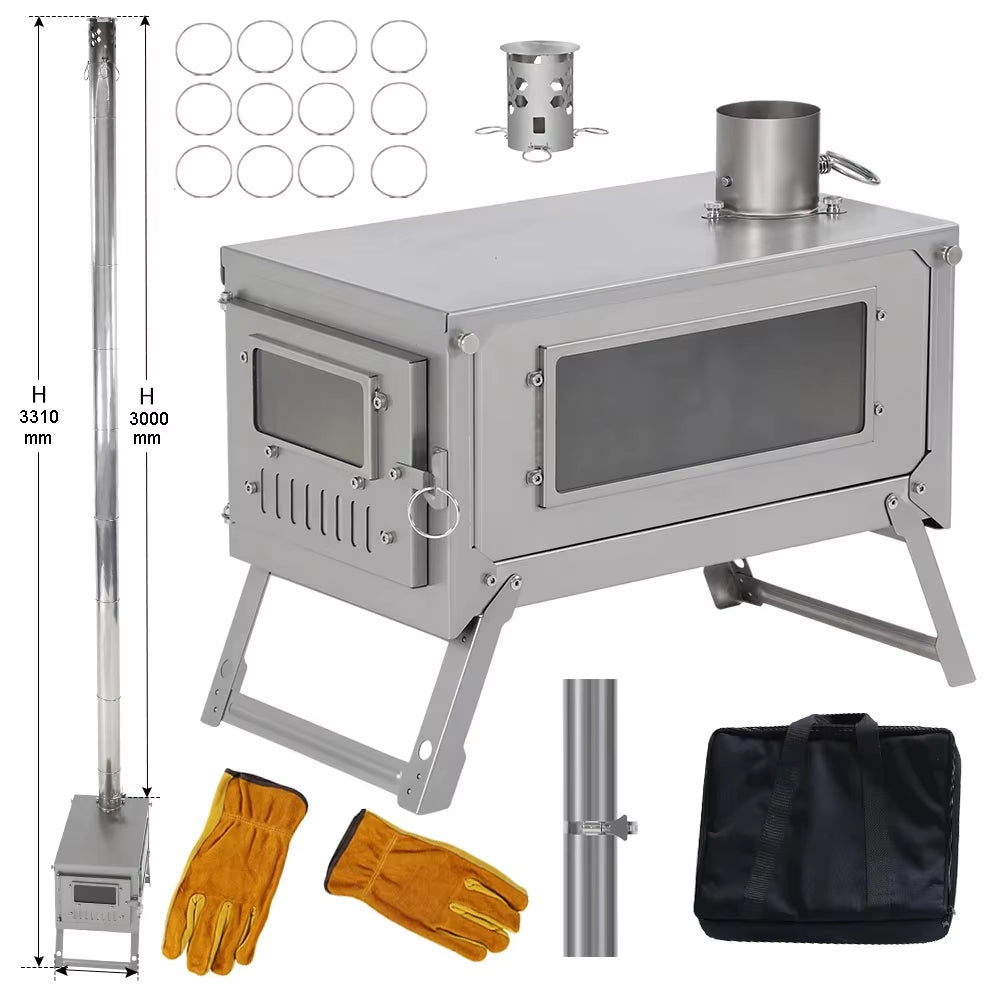 Titanium Folding Stove with 2M/3M Chimney Lightweight 0.8Mm Titanium Wood Stove for Outdoor Camping Hiking Bushcraft