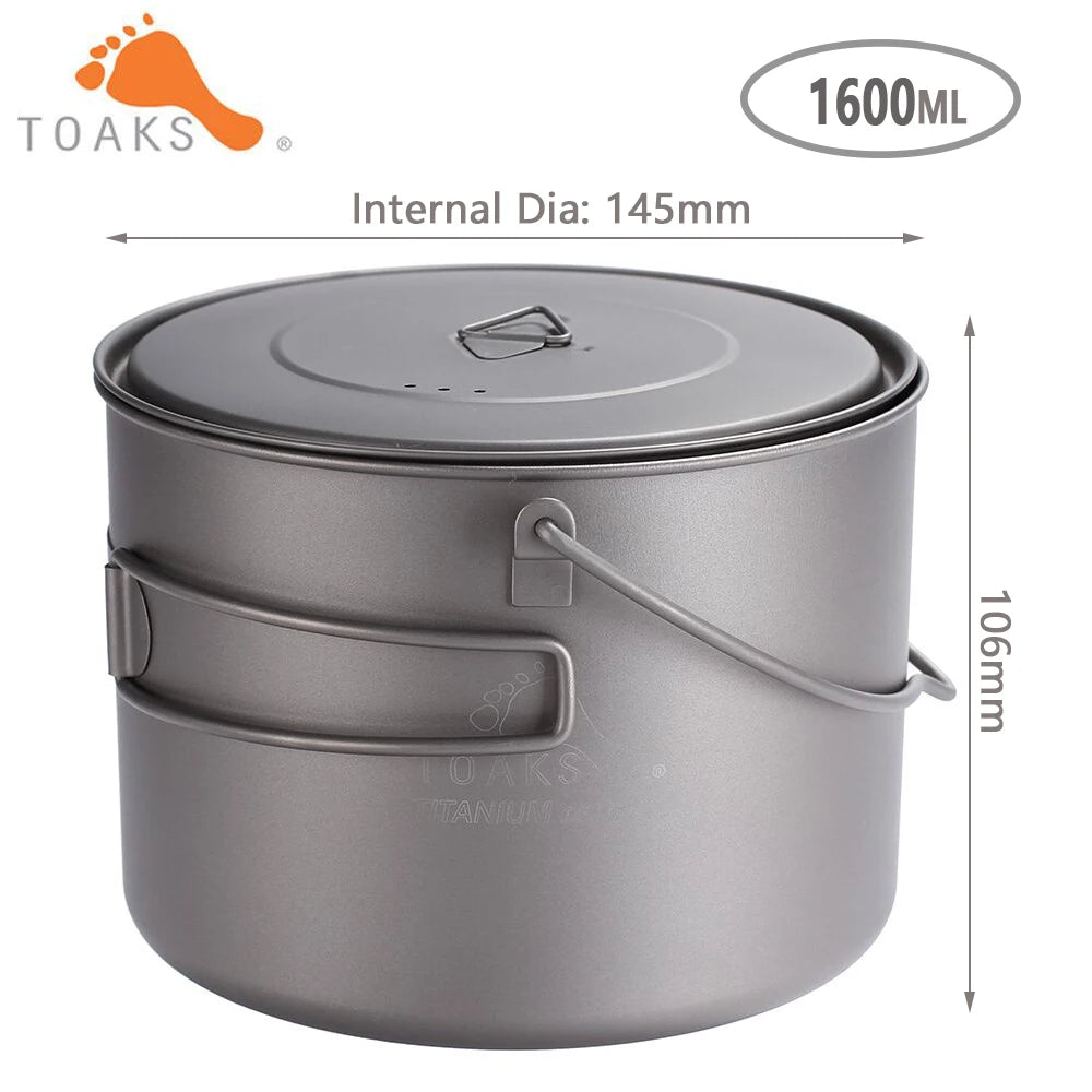 TOAKS TITANIUM POT with BAIL HANDLE Outdoor Camping Pot Lightweight Equipment 750Ml, 1100Ml, 1300Ml, 1600Ml, 2000Ml
