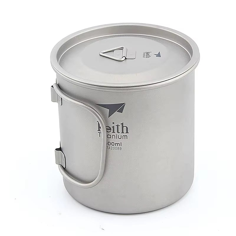 Titanium Single-Wall Mug with Folding Handle and Lid Outdoor Camping Travel Hiking Cups 220Ml-500Ml