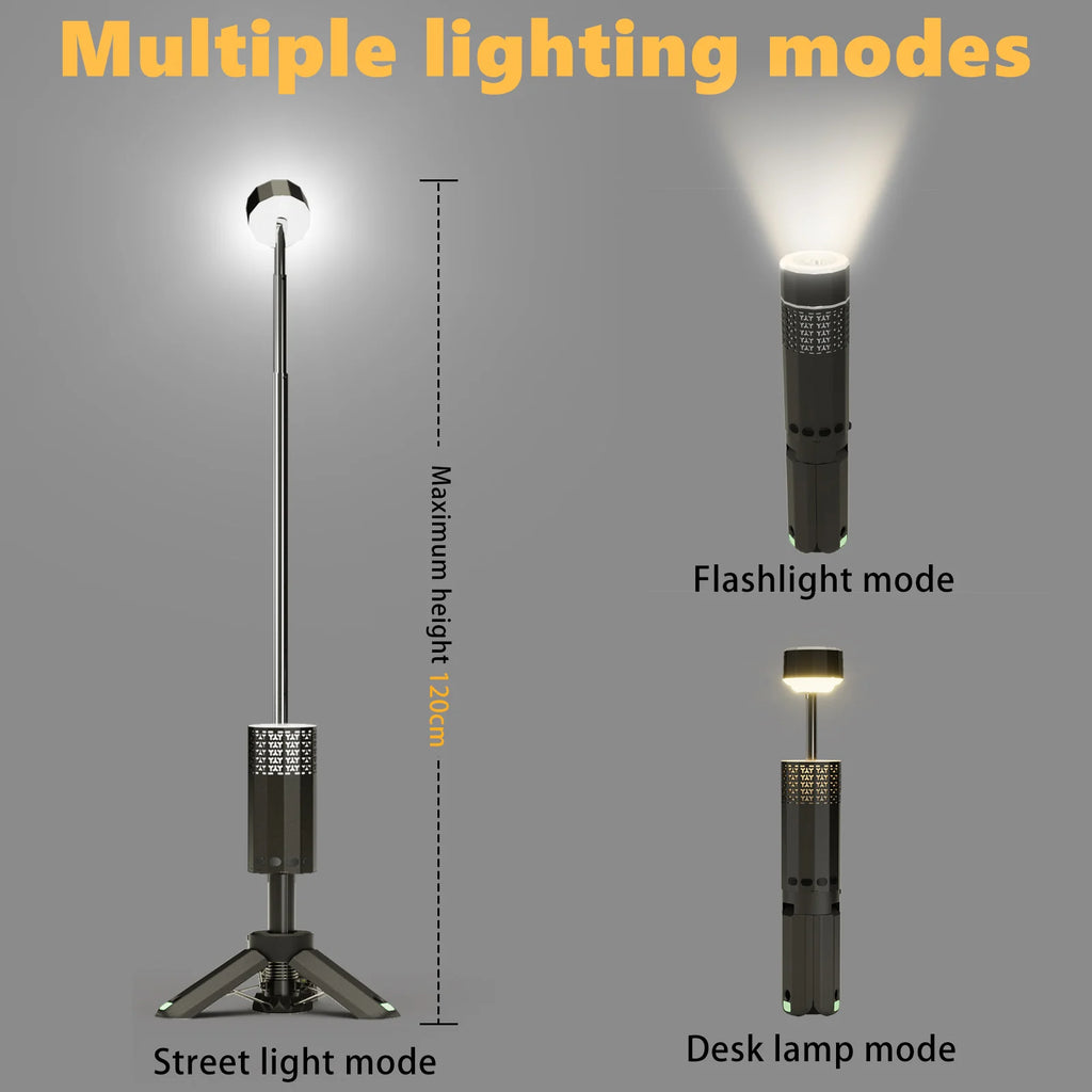 2025 New IP65 13000Mah Magnetic Portable Hiking Camping Fishing Flashlight Telescoping Camping Lantern Telescopic Camping Light