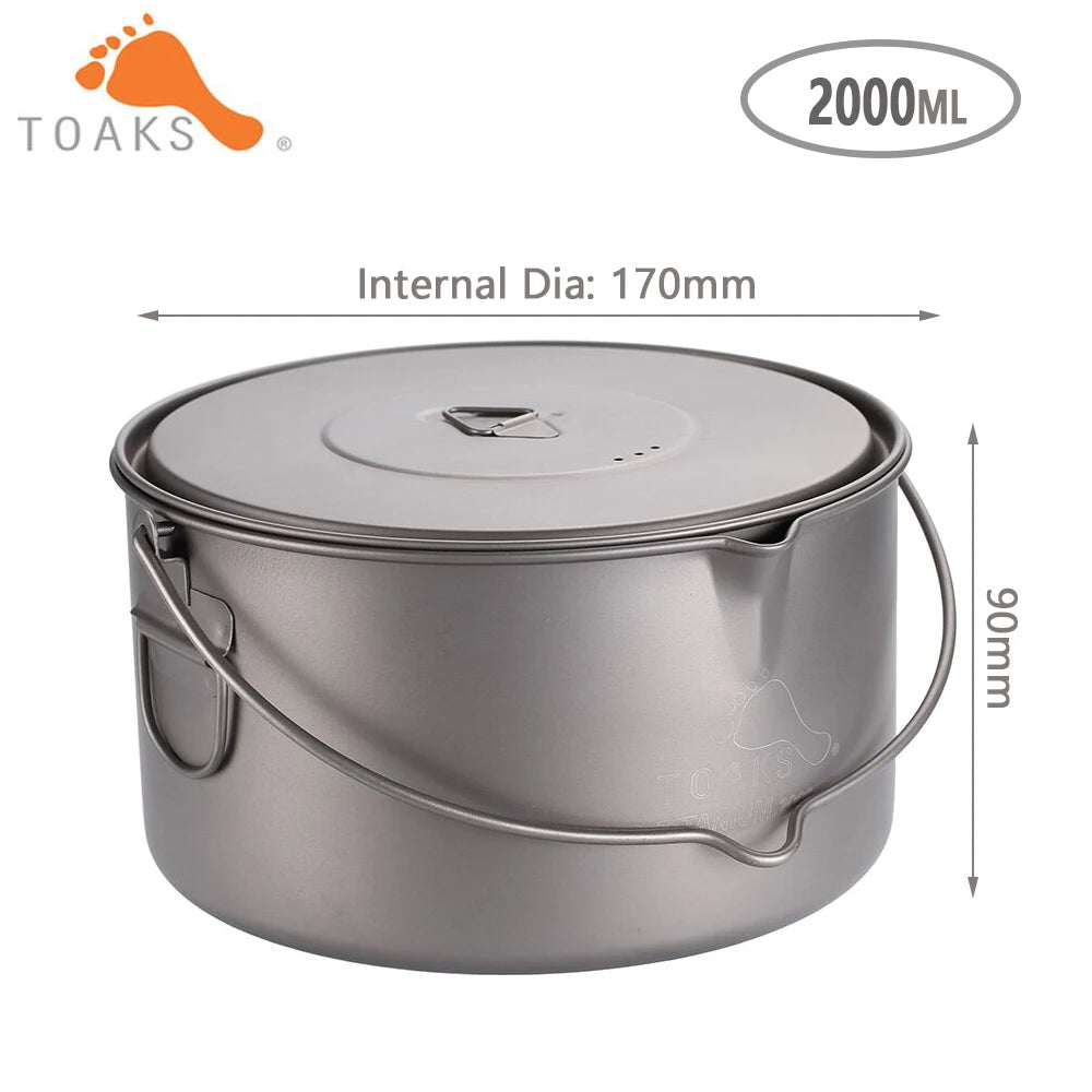 TOAKS TITANIUM POT with BAIL HANDLE Outdoor Camping Pot Lightweight Equipment 750Ml, 1100Ml, 1300Ml, 1600Ml, 2000Ml