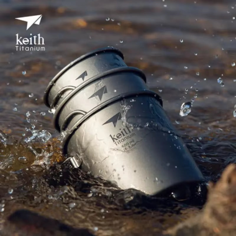 Titanium Single-Wall Mug with Folding Handle and Lid Outdoor Camping Travel Hiking Cups 220Ml-500Ml